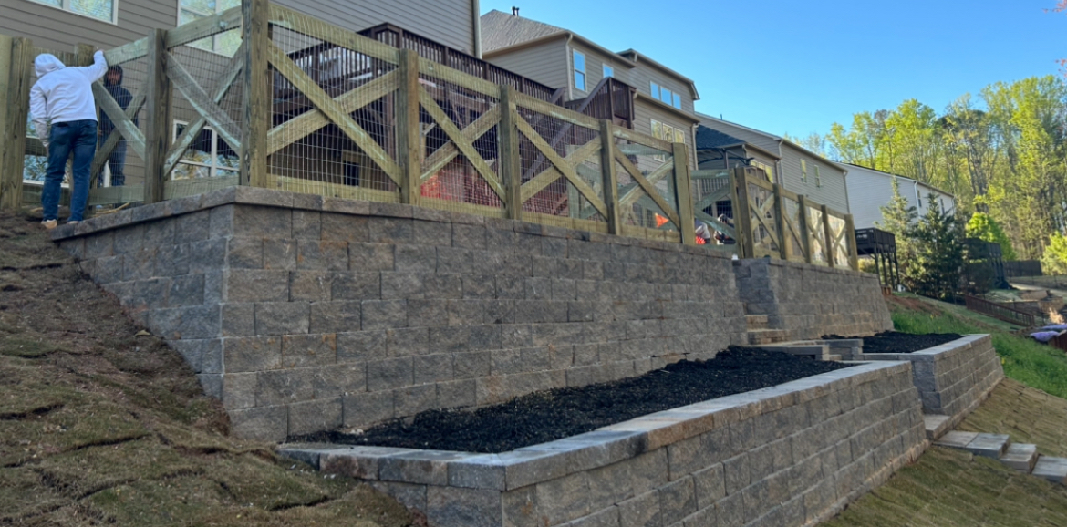 Terraced retaining wall and planting bed