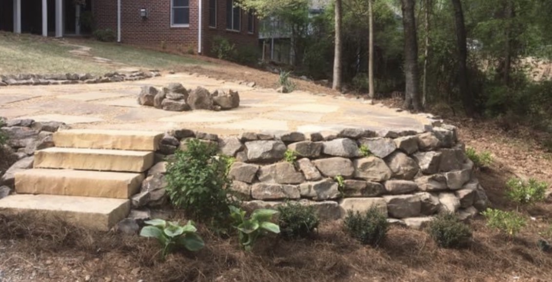 Natural stone wall and steps
