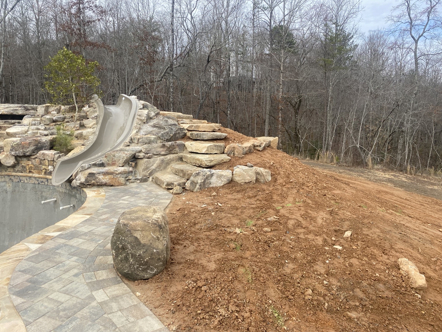 Poolside stonework and steps